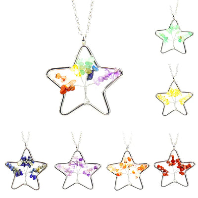 Handmade Crystal Stone Natural Quartz Five Star Life Tree Necklace Geometric Pattern Wedding Travel Souvenir Gift For Women