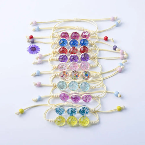 Handmade Dry Flower Bracelet With Glass Beads Starry Sky Lace Design For Street Vendors Tourist Spot Simple Style Women's Jewelry