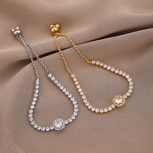 simple style round copper inlay zircon bracelets