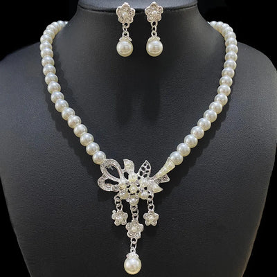 Elegant Pearl Bridal Necklace And Earring Set For Women Simple Wedding Dress Accessories European Style Jewelry Kit