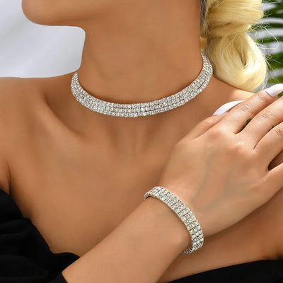 bridal round alloy inlay rhinestones bracelets necklace