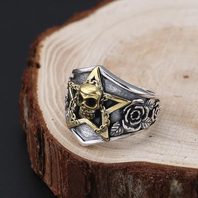 Handmade Skull Head Ring For Men Vintage Open Fashionable Zinc Alloy Geometric Pattern Single Ring Dominant Style Jewelry Accessory