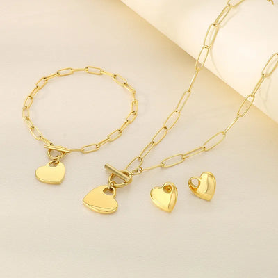 Wholesale Jewelry Simple Style Heart Shape 304 Stainless Steel 18K Gold Plated Jewelry Set