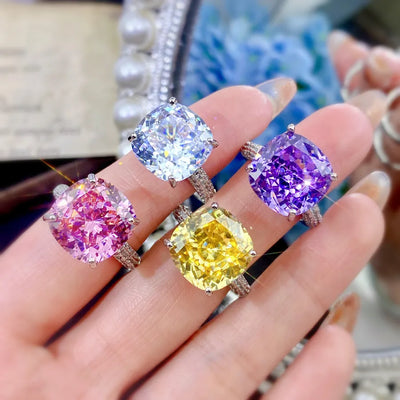 Luxurious Starry Sky Cut Ring For Women With Purple Lithium Fluorite Ice Flower Design High Carbon Diamond Imported Jewelry