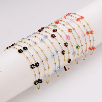 AML British Style Retro Niche Simple Versatile 304 Stainless Steel Beaded Flower Shape Vacuum Electroplating (Furnace) 18K Real Gold Plated Jewelry Set