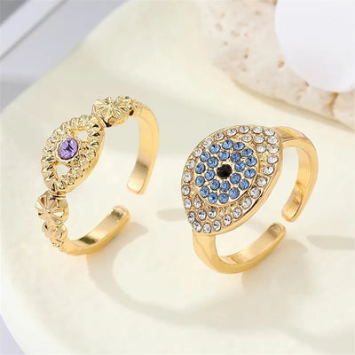 retro full diamond eye ring metal hollow devil eye open ring