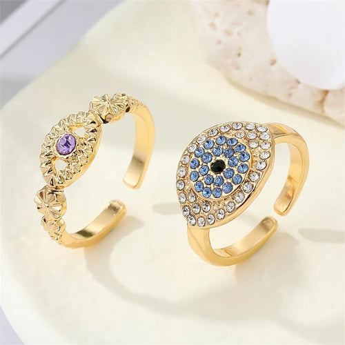 retro full diamond eye ring metal hollow devil eye open ring