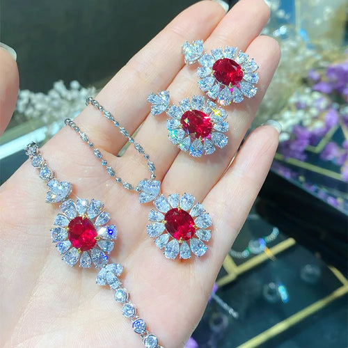 fashion oval copper inlay artificial gemstones bracelets earrings necklace