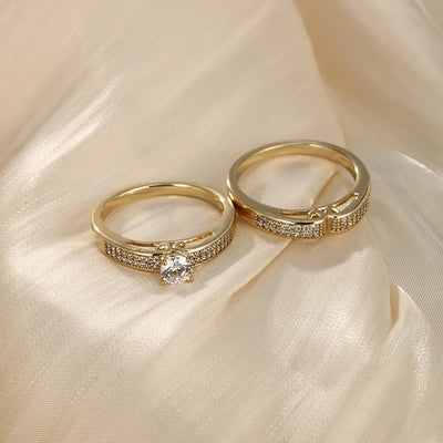 lady round alloy plating inlay artificial diamond 14k gold plated women's rings
