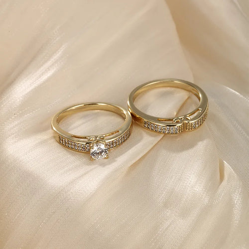 lady round alloy plating inlay artificial diamond 14k gold plated women's rings