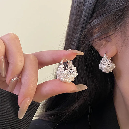 Flowers Earrings For Women Featuring Electroplated Alloy With Copper Ear Pins and Artificial Pearl Inlay