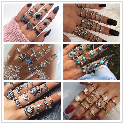 Geometric Alloy Plating Artificial Gemstones Women'S Ring Sets