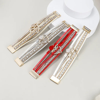 fashion heart shape pu leather alloy braid women's bracelets