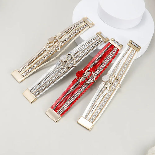 fashion heart shape pu leather alloy braid women's bracelets
