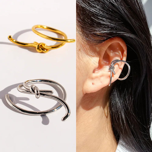Geometric Layered Golden Ear Cuffs in Platinum Plated Brass for Unisex Streetwear