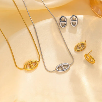 Wholesale Jewelry Elegant Geometric Solid Color Titanium Steel Jewelry Set