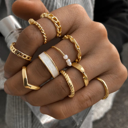 Vintage Style Geometric Alloy Inlaid Pearls Women'S Ring Sets