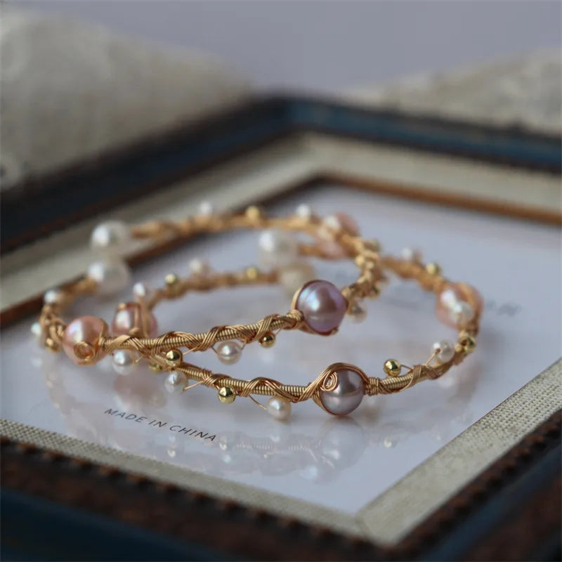 Exquisite Freshwater Pearl Bracelet Jewelry Copper Wire Wound Handmade Vintage Style Bracelet From Luxury Store Pearl Bracelets