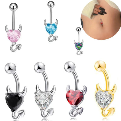 Sexy Little Devil Heart Zircon Belly Button Ring New Piercing Jewelry Custom Made Copper Material Unisex Navel Decoration
