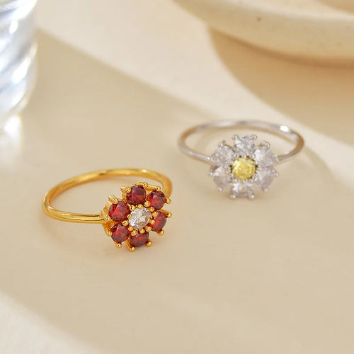 1 Piece 925 Sterling Silver Flower Zircon 18K Gold Plated Rings