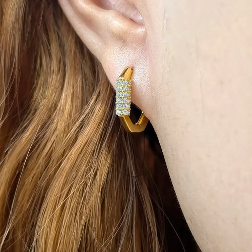 1 Pair White Gold Plated Gold Plated 925 Sterling Silver Zircon Geometric Hoop Earrings