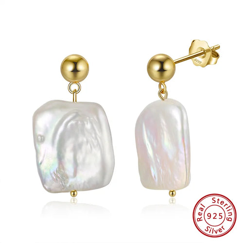 1 Pair Baroque Style French Style Geometric Color Block Irregular Polishing Plating 925 Sterling Silver Freshwater Pearl Drop Earrings