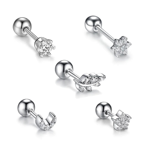S925 Sterling Silver Earrings With Embedded Zirconia Star Moon Flower Leaf Round Bead Screw On Fashionable Luxury Elegant Sweet Versatile Daily Wear Women's Jewelry Accessories