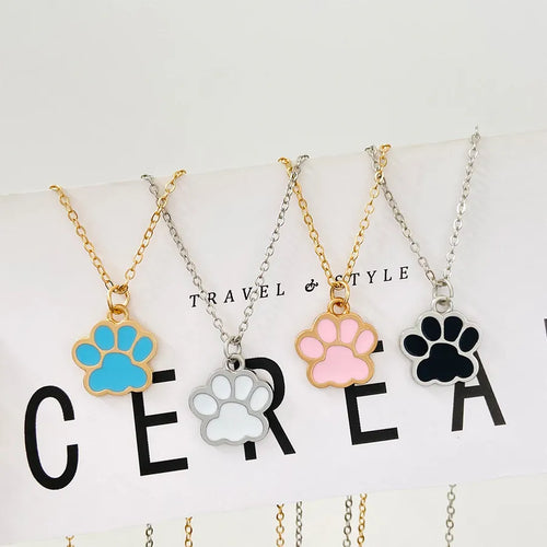 fashion paw print alloy enamel plating unisex pendant necklace