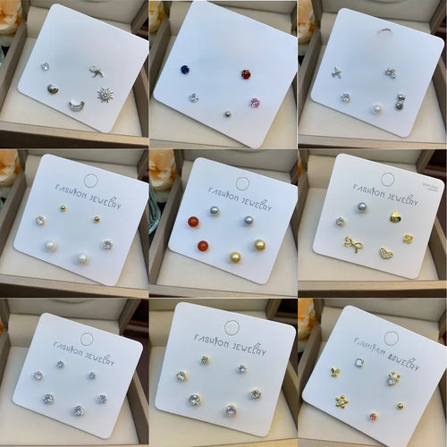 Mini Bowknot Earrings for Women Simple Style 3 Pairs Small Studs Bohemian