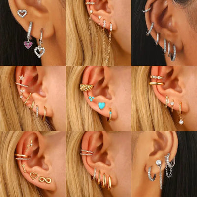 1 Set Geometric Flower Plating Inlay Copper Artificial Rhinestones December Birthstone Turquoise Zircon Earrings