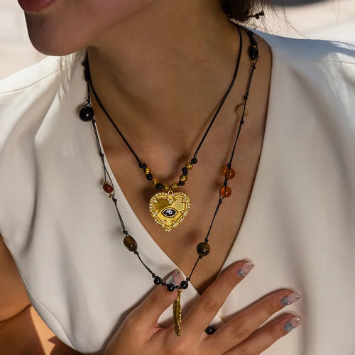 Heart Shape Necklace For Women Featuring Waterproof Non Tarnish Craft with Electroplated Gold Plating in Black