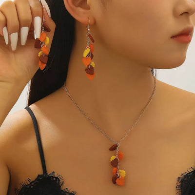 Thanksgiving Leaf Shaped Resin Earrings Women Fashion Colorful  Style Leaf Pendants Versatile Jewelry Set