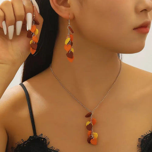 Thanksgiving Leaf Shaped Resin Earrings Women Fashion Colorful  Style Leaf Pendants Versatile Jewelry Set