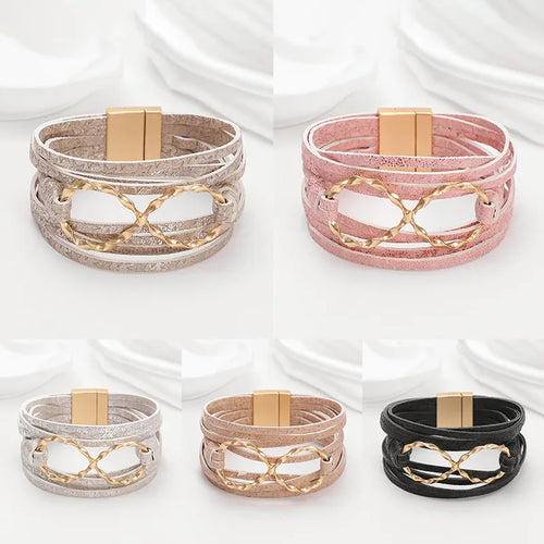 High Quality Multi-Layer PU Leather Women's Bracelet Fashion Hollow Out Infinity Symbol Jewelry Accessory Stylish Geometric Pattern