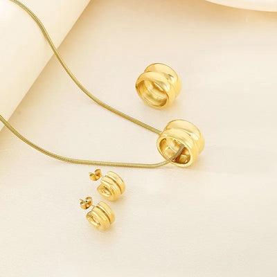 Wholesale Jewelry Elegant Vintage Style C Shape 304 Stainless Steel 18K Gold Plated Jewelry Set