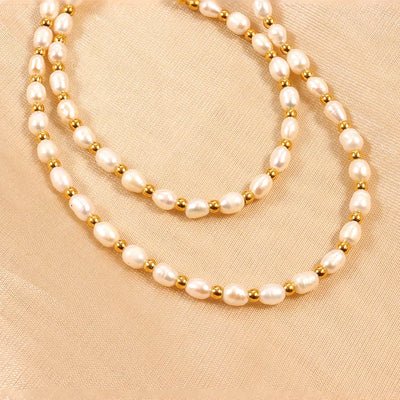 304 Stainless Steel Baroque pearl Pastoral Plating Geometric Necklace