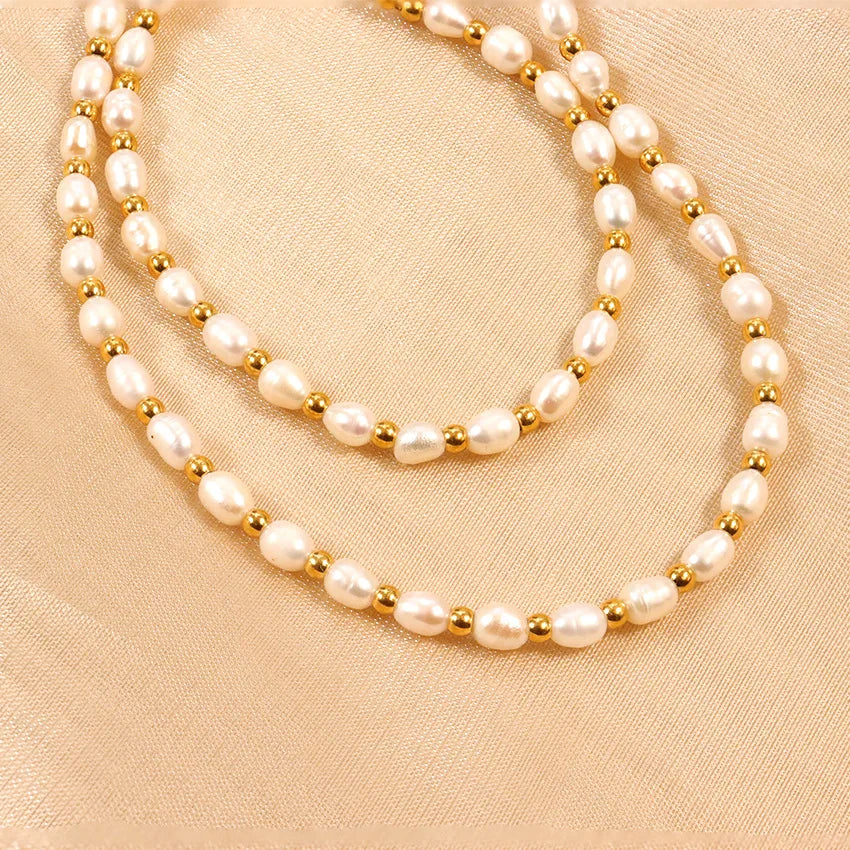 304 Stainless Steel Baroque pearl Pastoral Plating Geometric Necklace