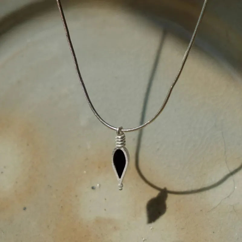 Handmade Water Droplets Pendant Necklace for Women in 925 Sterling Silver with Carnelian Inlay and Snake Chain