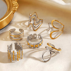 Electroplated Open Rings with 0.03µm PVD Coated 18K Real Gold Plating, 304 Stainless Steel for Women
