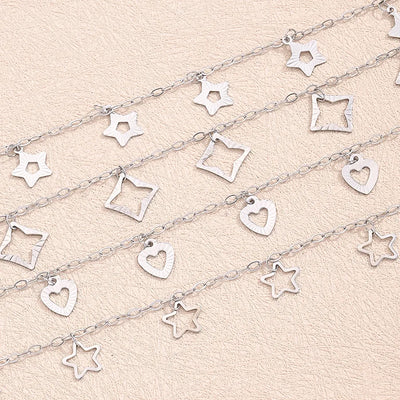 Vacation Bohemian Tropical Square Star Heart Shape 304 Stainless Steel Handmade Polishing Anklet 1 Strand/Package
