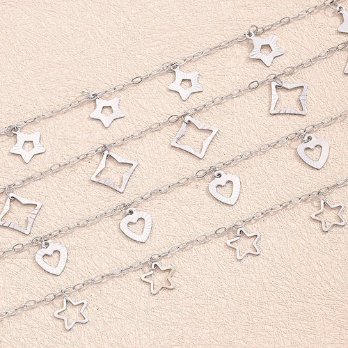 Vacation Bohemian Tropical Square Star Heart Shape 304 Stainless Steel Handmade Polishing Anklet 1 Strand/Package