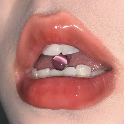 Cat's Eye Stone Titanium Steel Tongue Stud Piercing Jewelry Geometric Pattern Unisex Simple Style Polished Finish Oil Drop Design