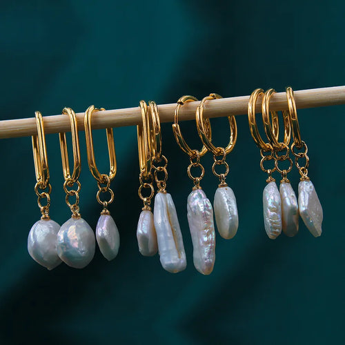 round Earrings 303 Stainless Steel Other 304 Stainless Steel Natural Pearl 18K Gold Plated Elegant Vintage Style French Style Asymmetrical Plating Irregular Pearl Drop Earrings