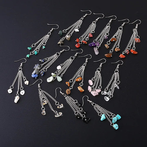 1 pair simple style irregular patchwork natural stone metal drop earrings