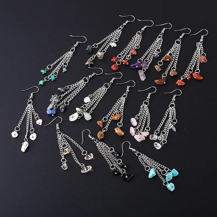 1 pair simple style irregular patchwork natural stone metal drop earrings