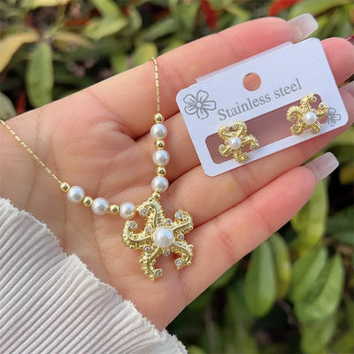 Wholesale Jewelry Simple Style Classic Style Starfish Copper 18K Gold Plated Jewelry Set None