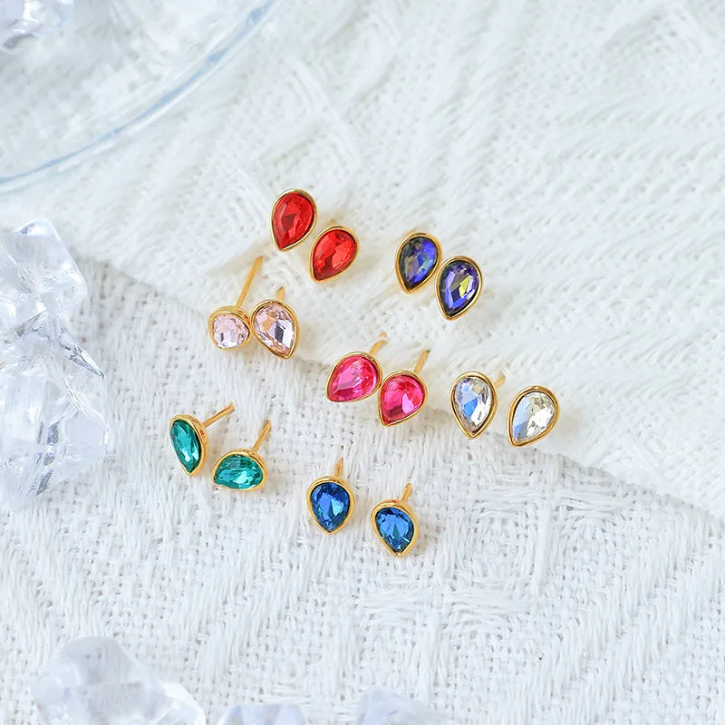 1 Pair Casual Sweet Simple Style Water Droplets Plating Inlay 304 Stainless Steel Zircon 14K Gold Plated Ear Studs