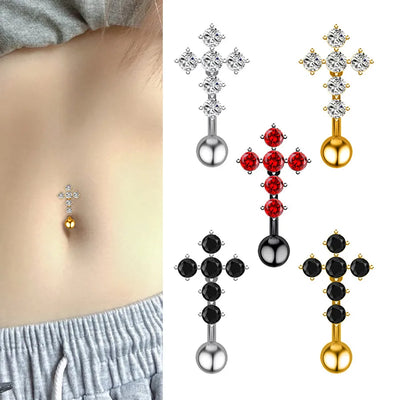 1 Piece Belly Rings Elegant Lady Cross 304 Stainless Steel Plating Belly Rings