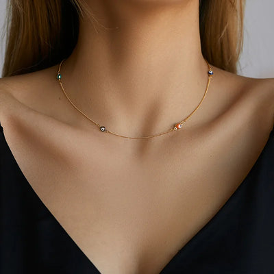 ethnic style devil's eye copper 18k gold plated necklace in bulk