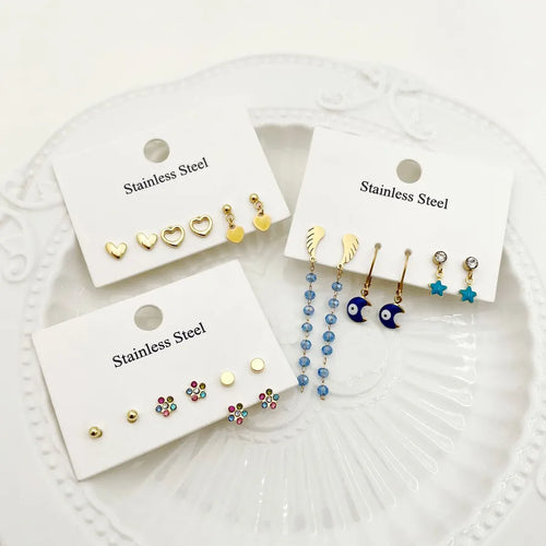 Sweet Princess Style Fashion Colored Flowers Earrings Suit Light Luxury Tassel High-Grade Drop Oil Earrings Wholesale